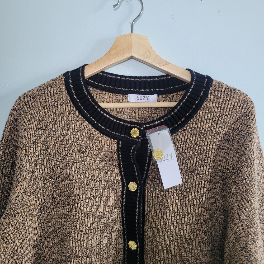 NWT SUZY SHIER Tweed-inspired Knit Button-Up Cardigan - Size XXL - Picture 3 of 11